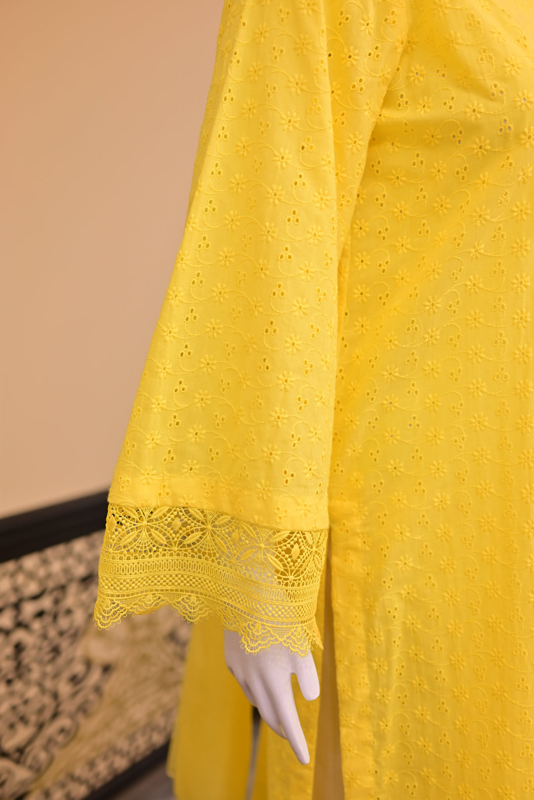 Unstitched 2pc Chiffon Mirror Work-Green Orange