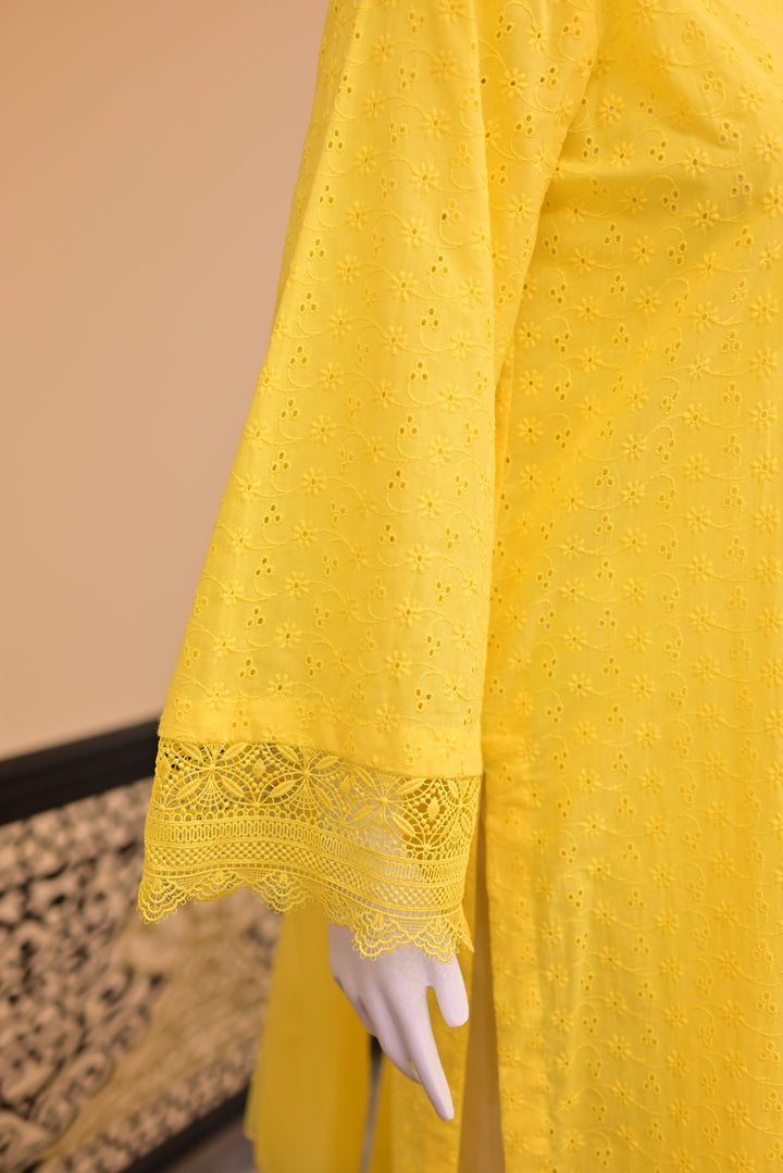 Unstitched 2pc Chiffon Mirror Work-Green Orange