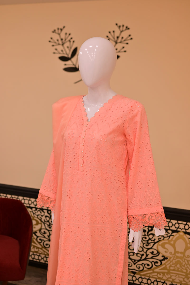 St lawn 2pc Chiken Print-Peach