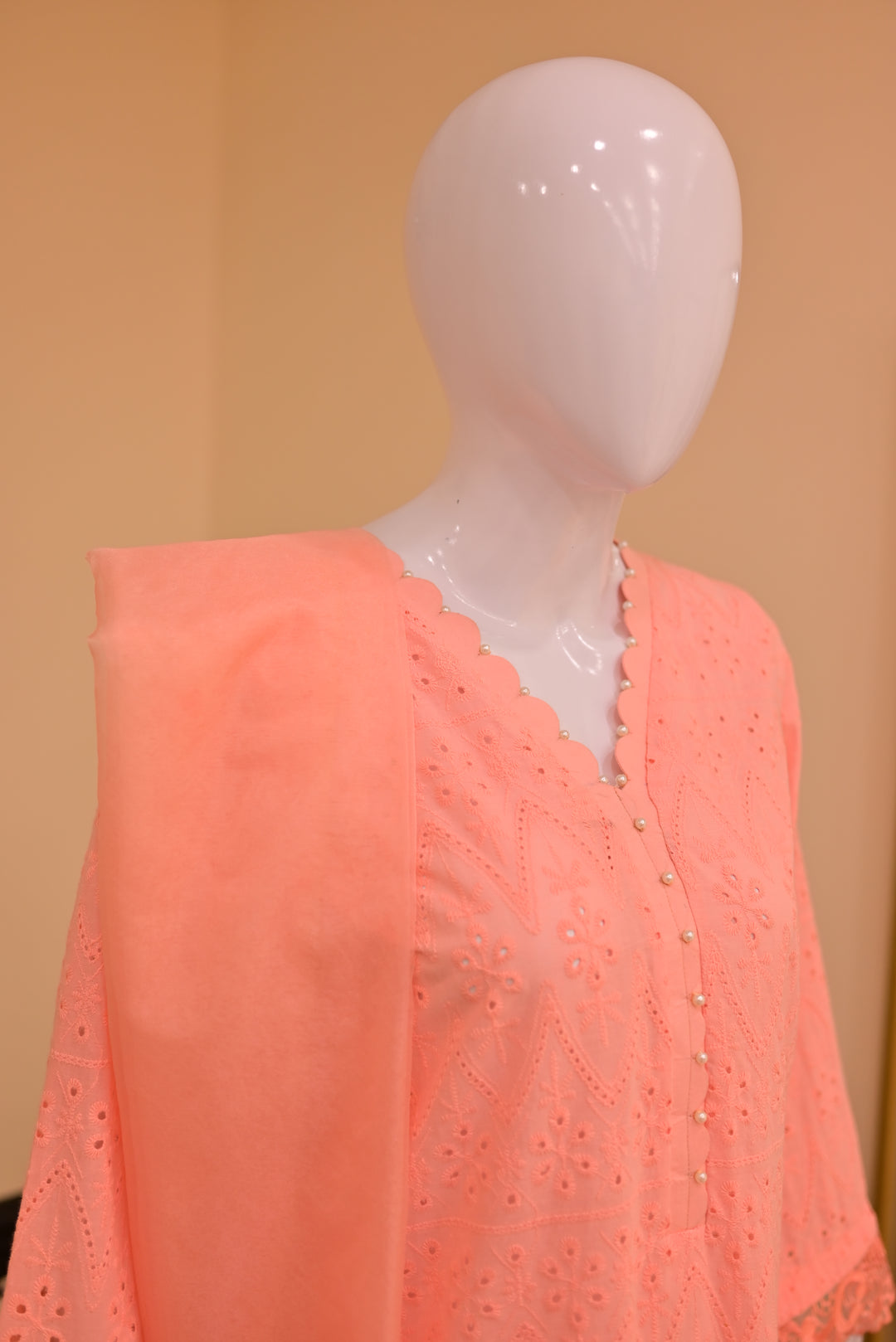 St lawn 2pc Chiken Print-Peach