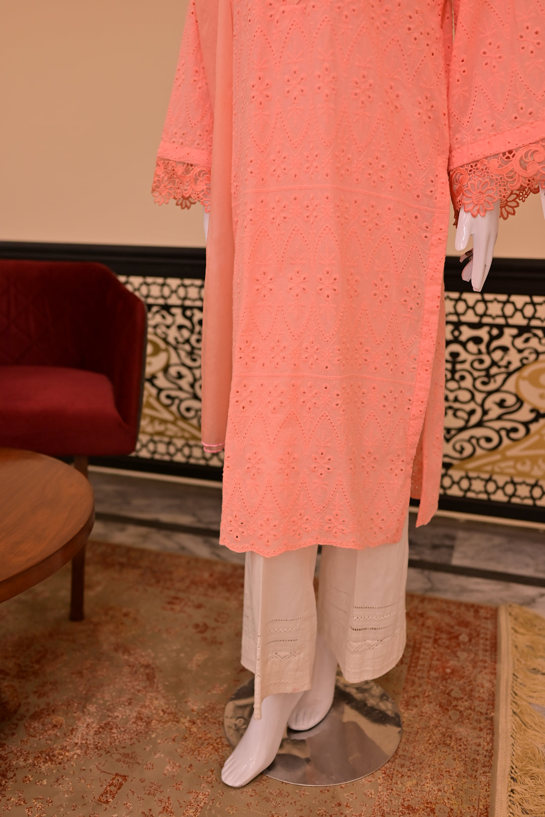 St lawn 2pc Chiken Print-Peach