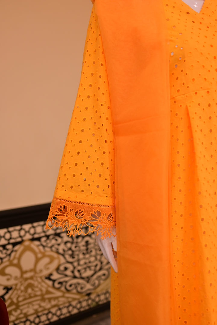 St lawn 2pc Chiken Print-Orange