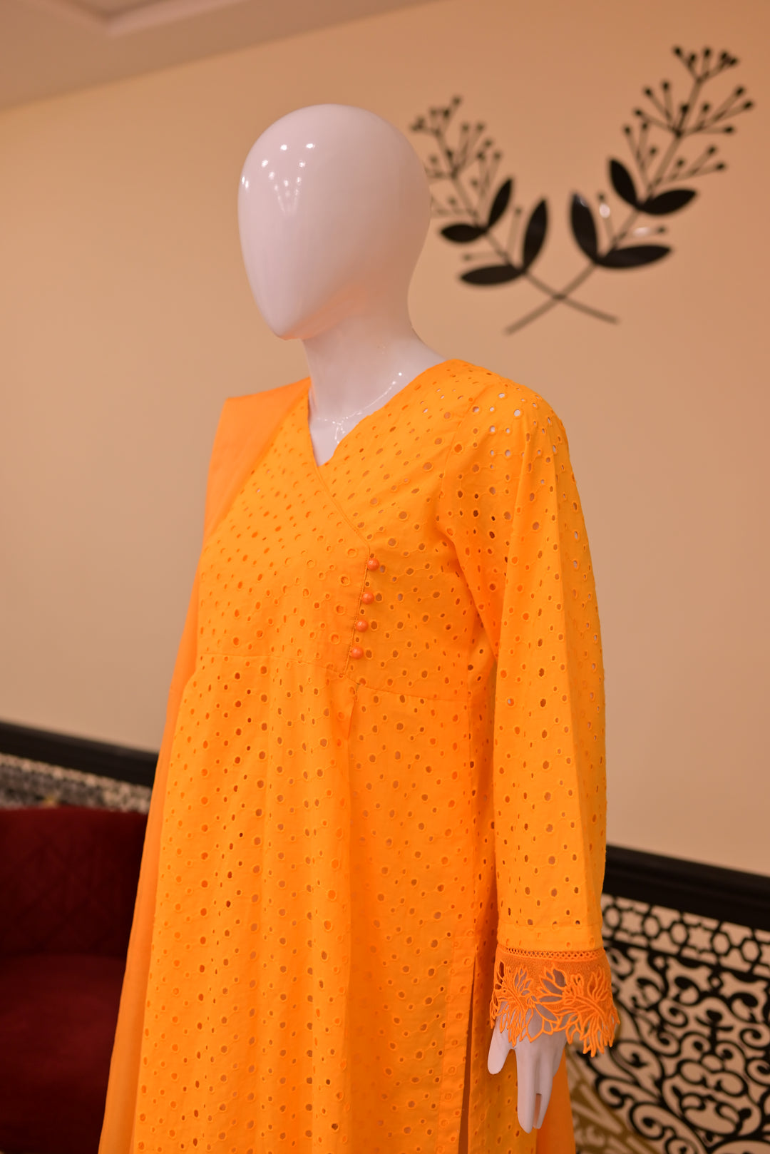 St lawn 2pc Chiken Print-Orange
