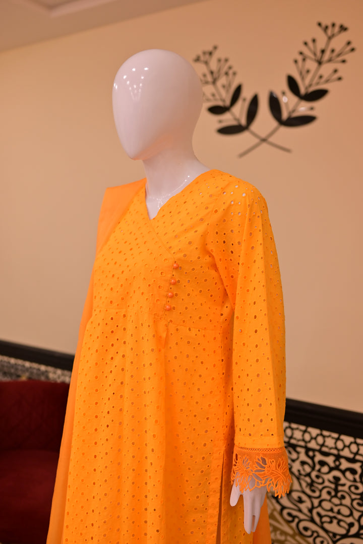 St lawn 2pc Chiken Print-Orange