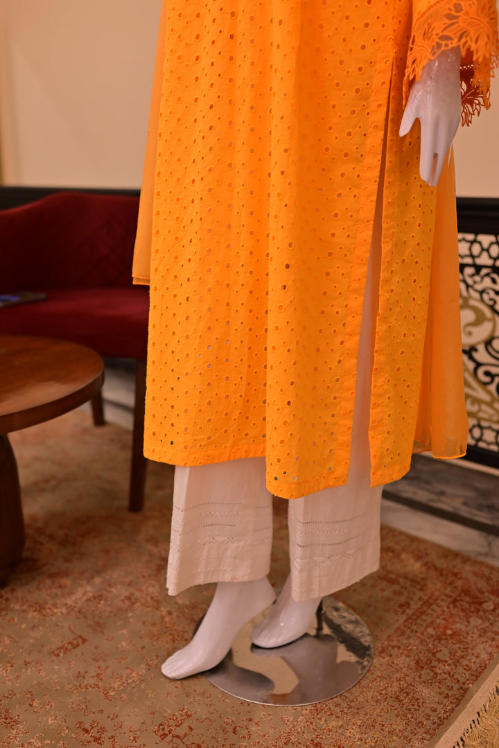 St lawn 2pc Chiken Print-Orange