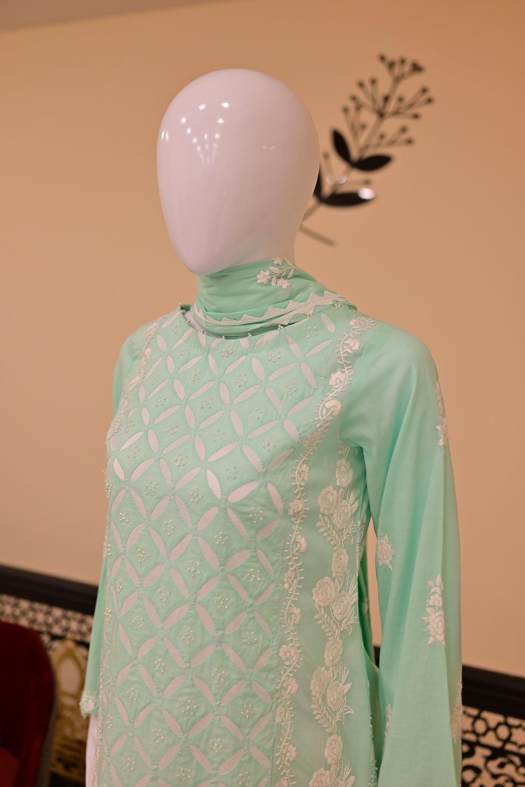 Stitched 2pc Lawn Applique Work-Sea Green