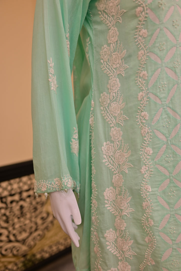 Stitched 2pc Lawn Applique Work-Sea Green