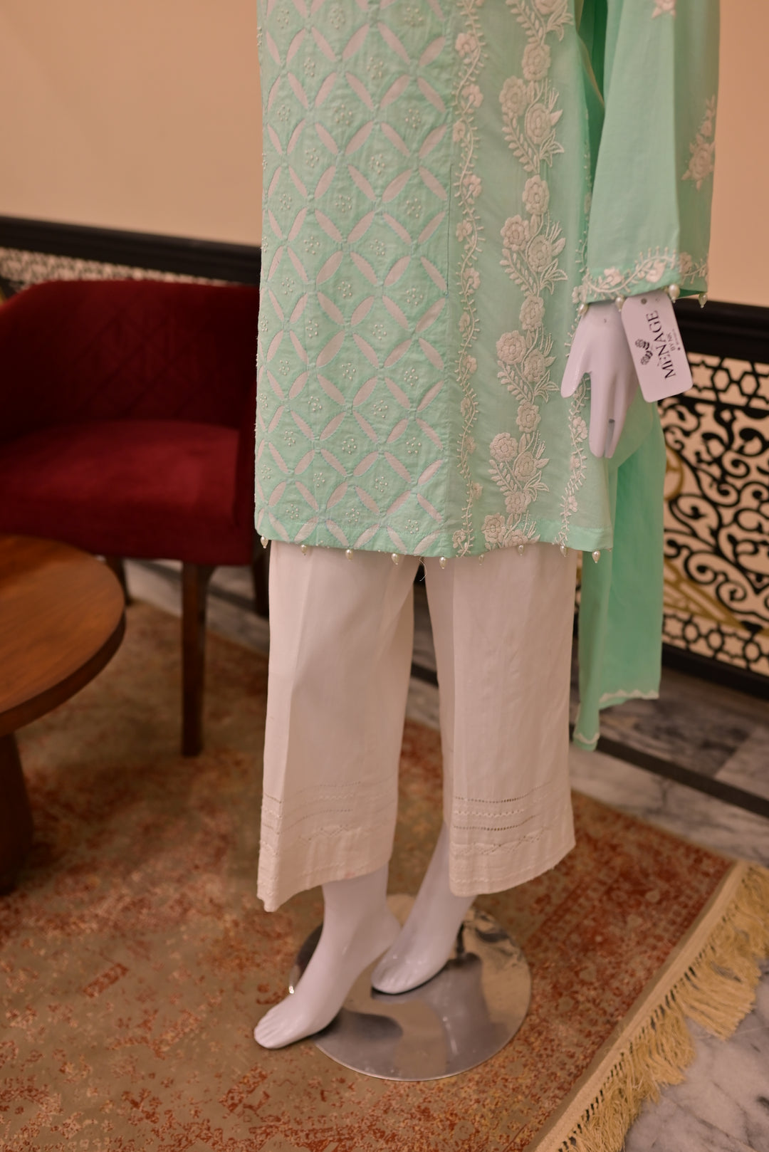 Stitched 2pc Lawn Applique Work-Sea Green