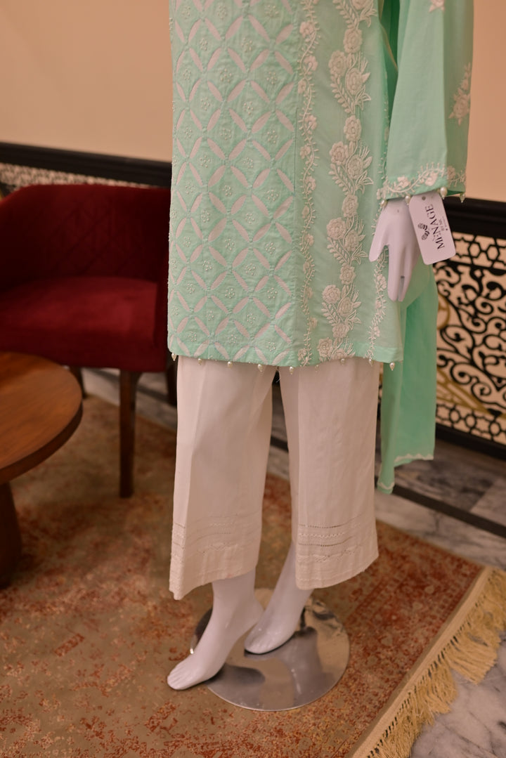 Stitched 2pc Lawn Applique Work-Sea Green
