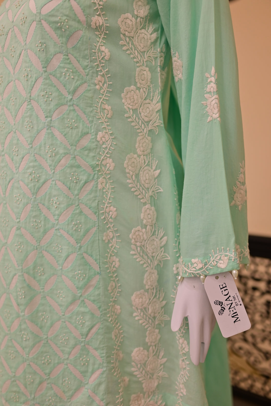 Stitched 2pc Lawn Applique Work-Sea Green