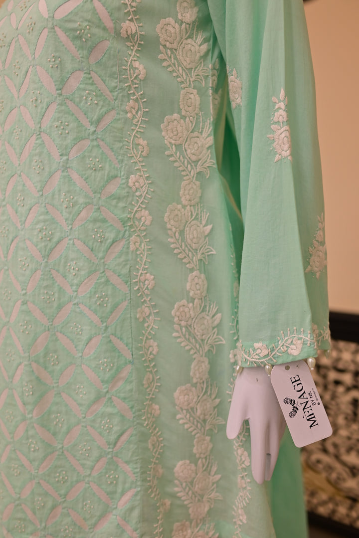 Stitched 2pc Lawn Applique Work-Sea Green